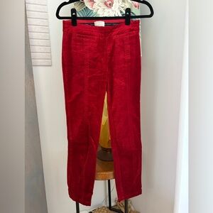 Anthropologie The Essential Red Velvet Slim Trousers